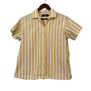 Men's Stock MFG Striped Tangerine and White Short Sleeve Button Down Shirt